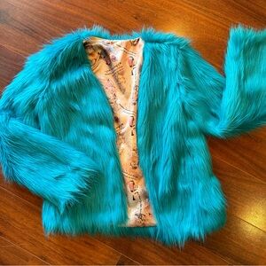 Electric Blue Faux Fur Coat